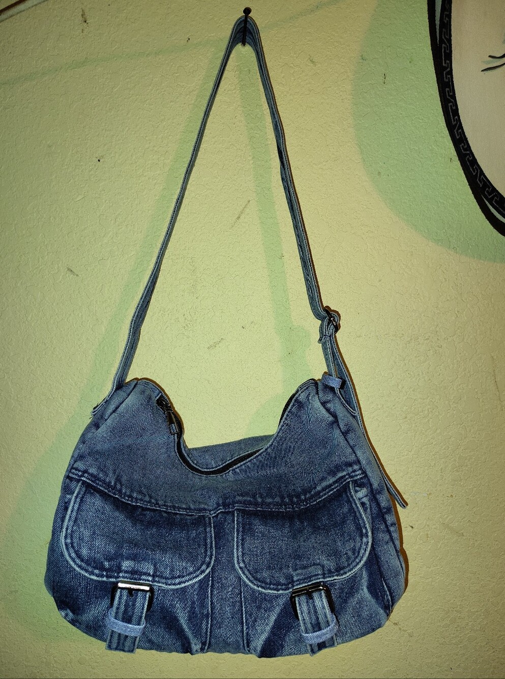 Casual Denim Shoulder Bag in Washed Blue
